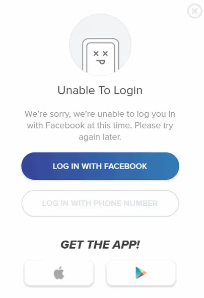 Tinder login error