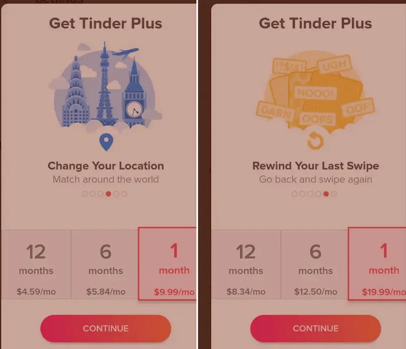 Tinder Plus different prices