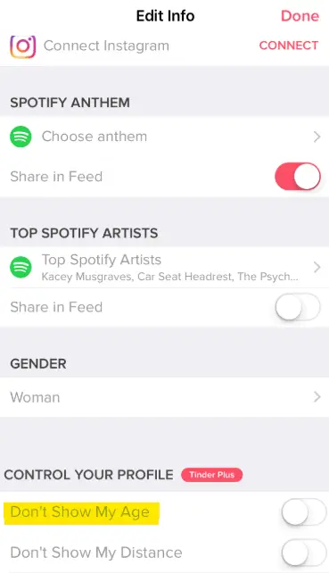 Don't show my age on Tinder