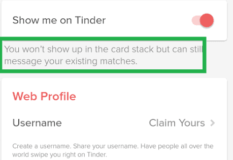 Tinder Shadowban sign - Show me on Tinder