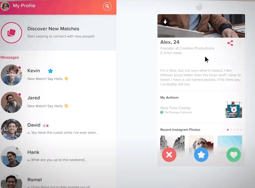Tinder Desktop Profile and Bio information