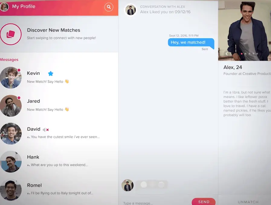 Tinder desktop - chat conversation screen