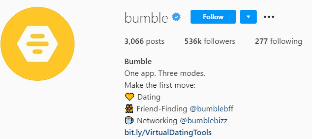 Bumble Instagram page