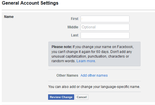 Change your Name on Facebook