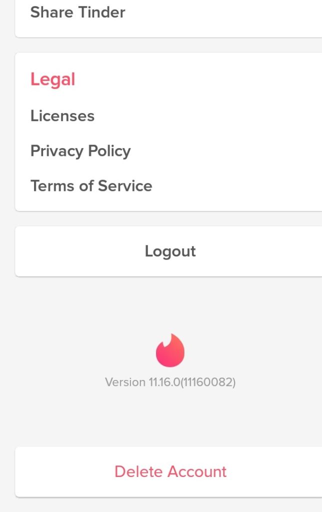 Tinder -Reset  Delete account