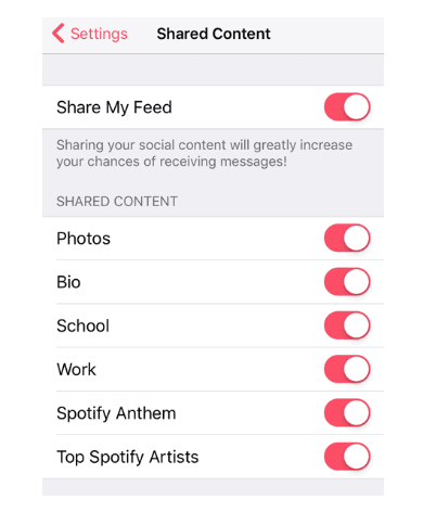 Tinder Feed Settings -Share my feed