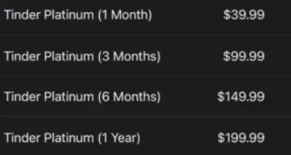 Tinder Platinum pricing