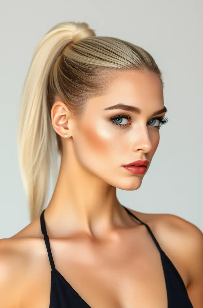 Blonde Hair Pulled Back in a High Ponytail