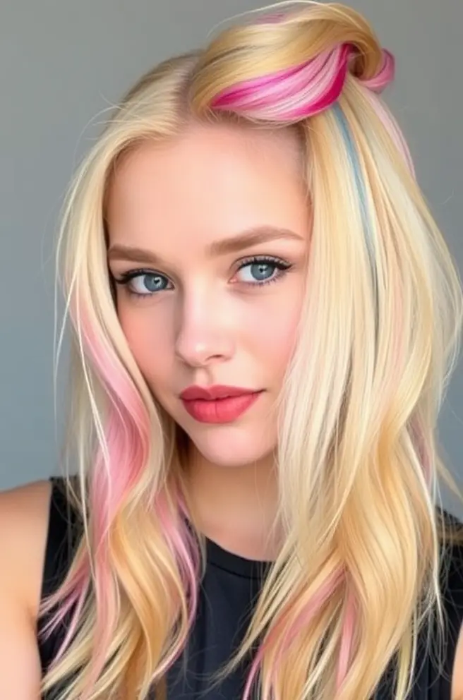 Blonde Hair with Colorful Highlights for a Fun Twist