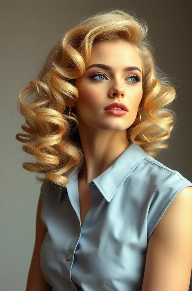 Blonde Hair with Vintage Curls for a Retro Look