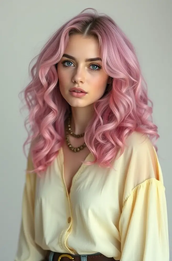 Bohemian Pink Lemon Hair with Loose Curls