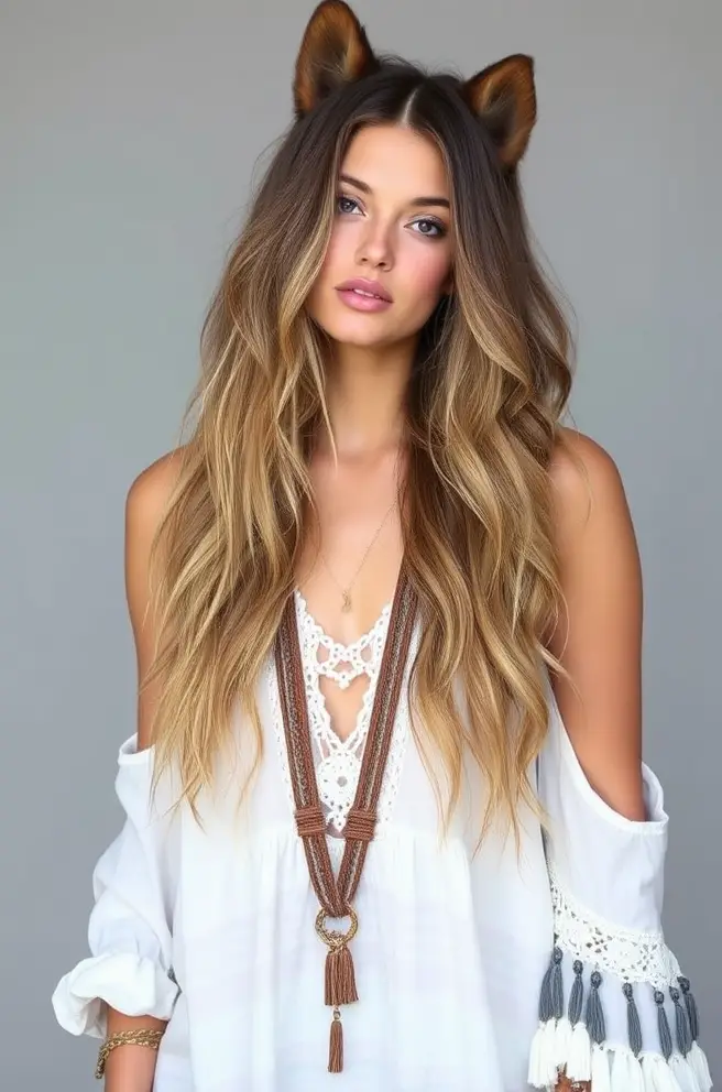 Boho-Inspired Wolf Cut Long Hair for a Carefree Look