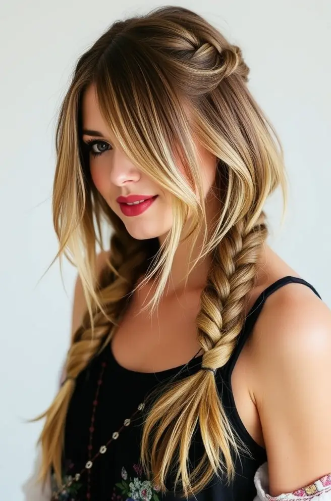 Boho Layered Shoulder-Length Hair with Braids