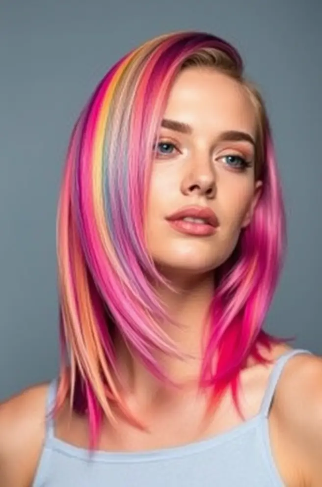 Bold Colorful Highlights for 3B Hair