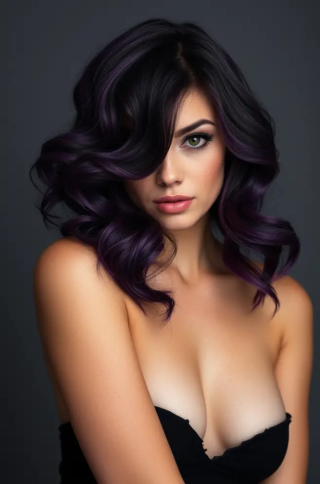 Bold Dark Purple Hair with Waves