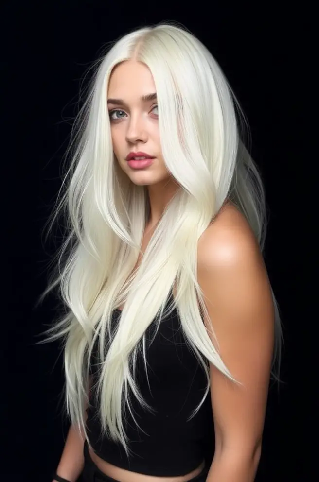 Bold Platinum Blonde Hair with Dark Roots