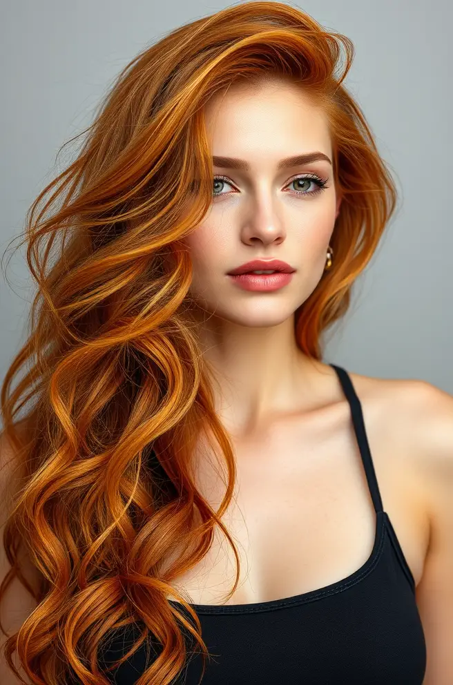 Bright Copper Red Hair with Beachy Waves