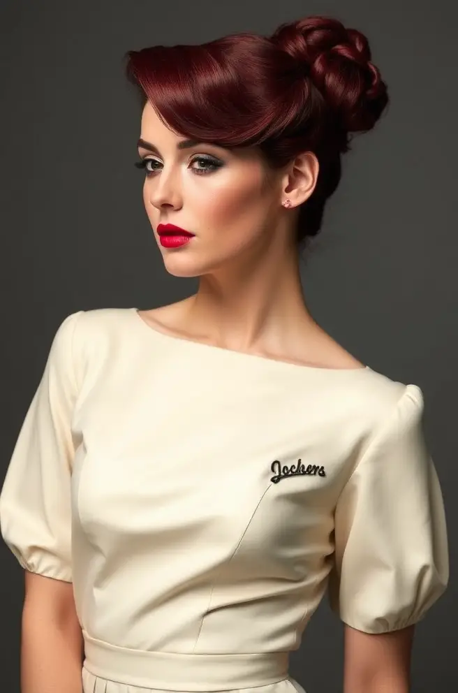 Burgundy Hair Color: Classic Retro Updo for Glamour