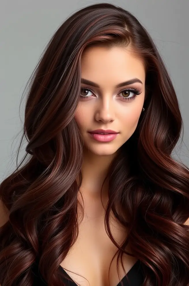 Burgundy Hair Color: Wavy Long Locks with Highlights