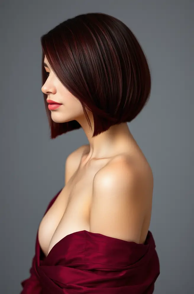 Burgundy Hair in a Sleek Bob