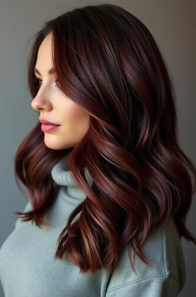 Burgundy Hair with Ombre Highlights