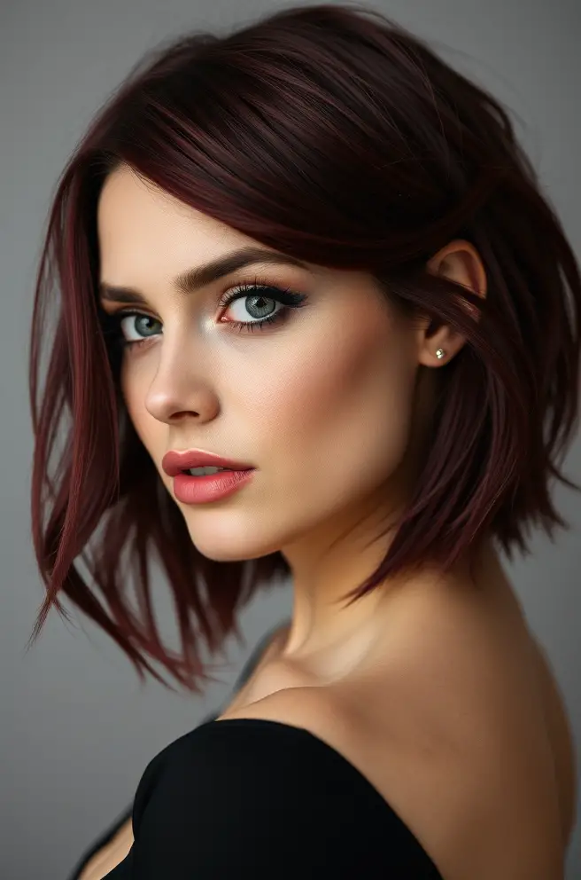 Burgundy Hair with a Side Part