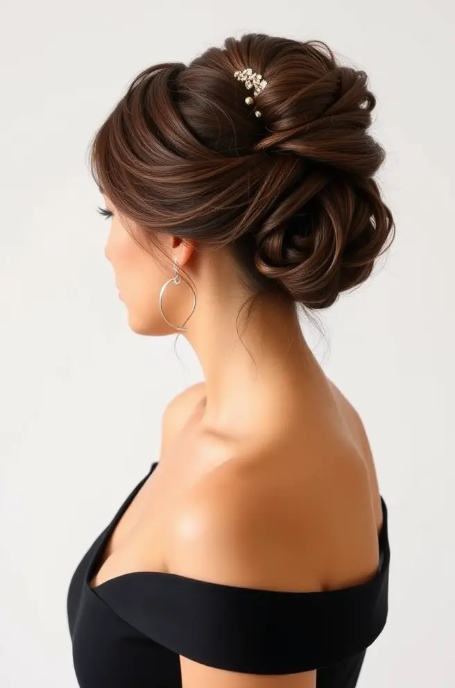 Chic Brown Hair Updo for Elegant Occasions