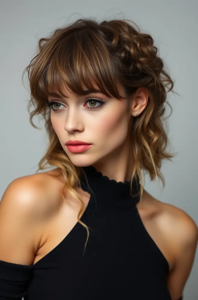 Chic Curly Hair Mullet with Bangs