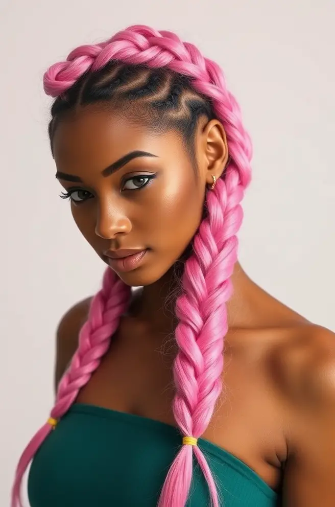 Chic Pink Lemon Hair in a Braided Style