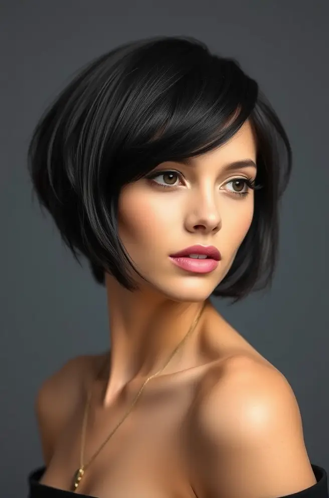 Chic Short Black Bob with Subtle Layers