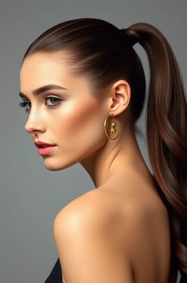 Chocolate Brown Hair in a Chic High Ponytail