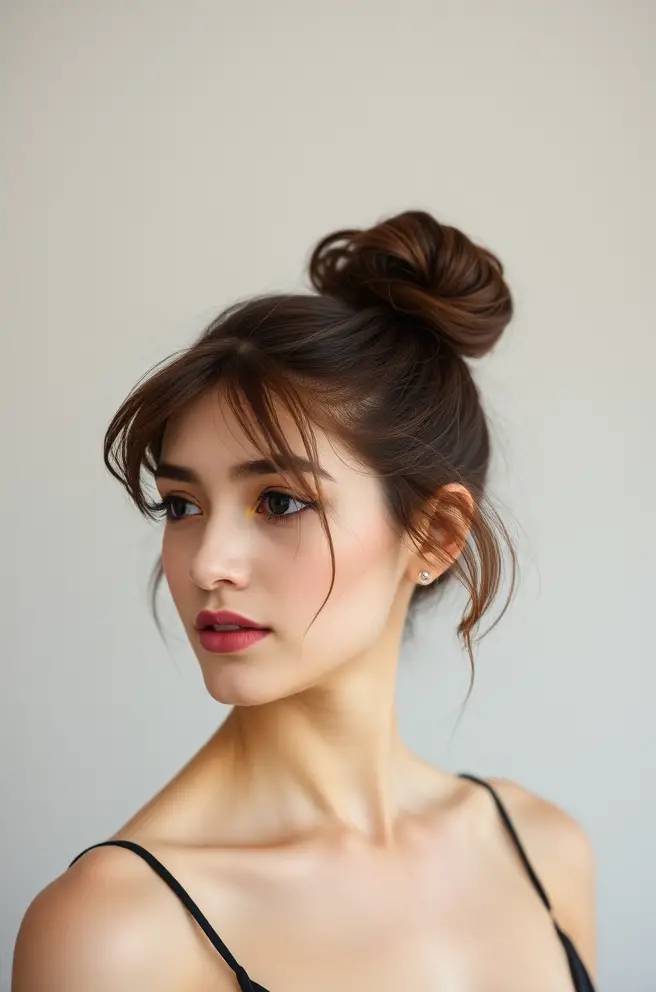 Chocolate Brown Hair in a Messy Bun