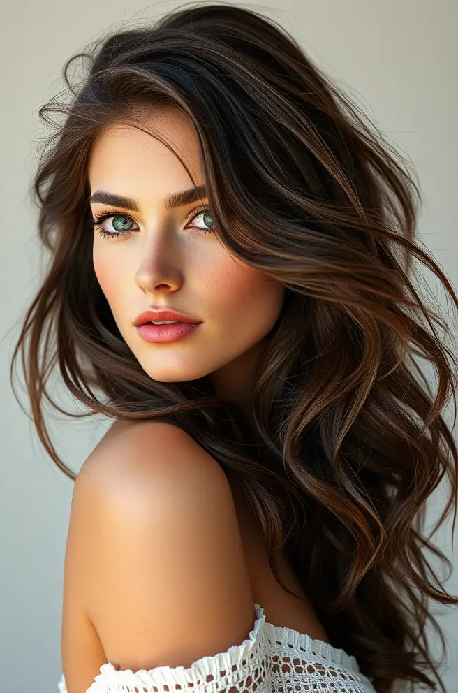 Chocolate Brown Hair with Loose Beach Waves