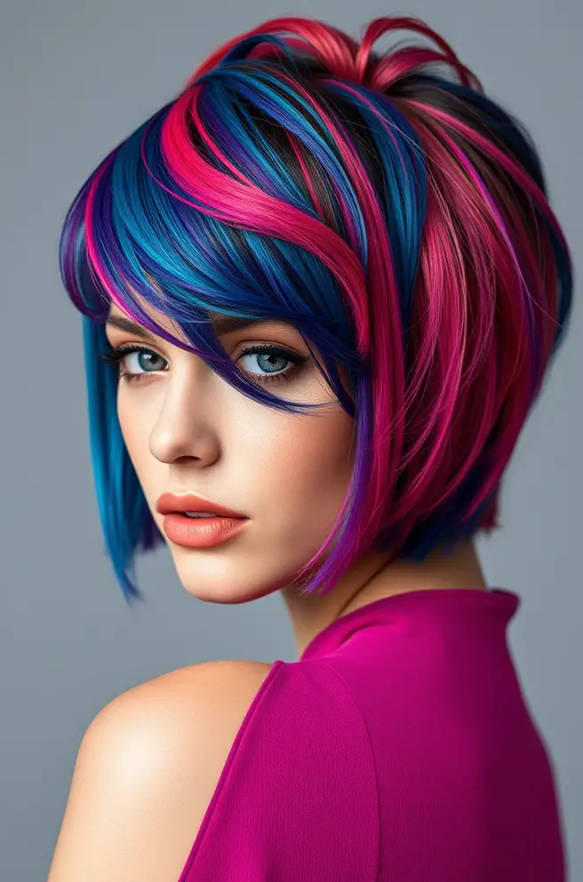 Colorful Short Hair with Bangs for a Vibrant Twist