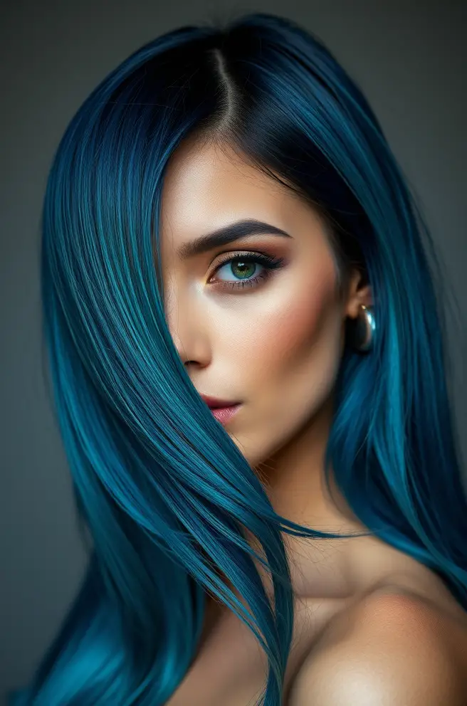 Dark Blue Hair with Metallic Shades for Added Depth