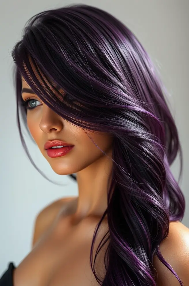 Dark Purple Hair with Subtle Highlights