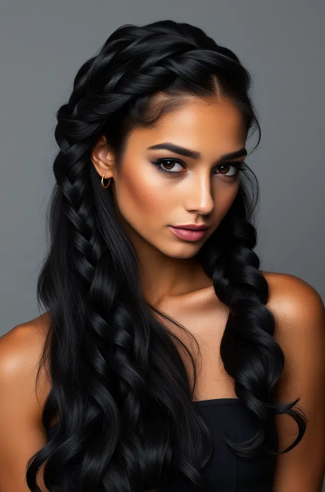 Dazzling Black Hair Half-Up Twist