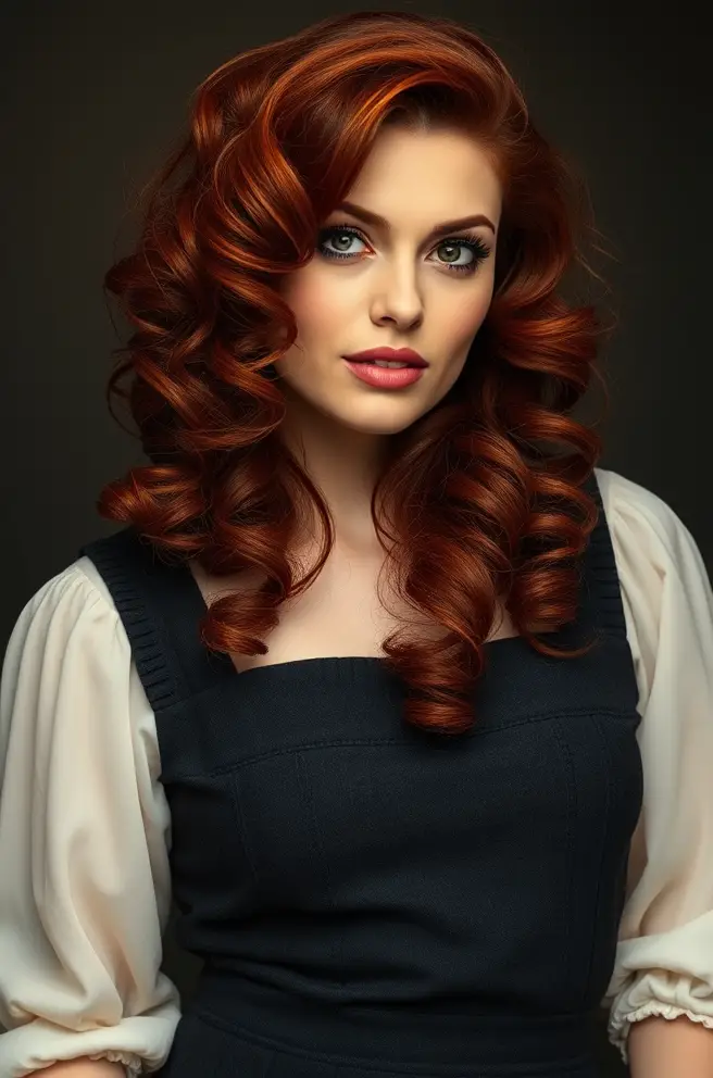 Dramatic Dark Red Hair Vintage Curls