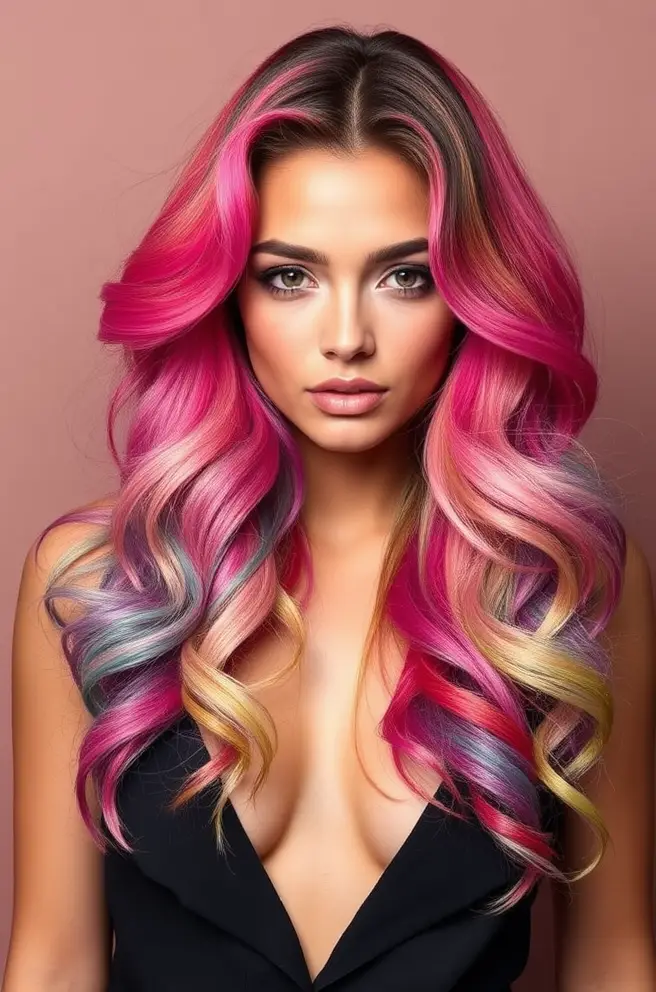 Dreamy Rainbow Hair Waves: Effortlessly Chic