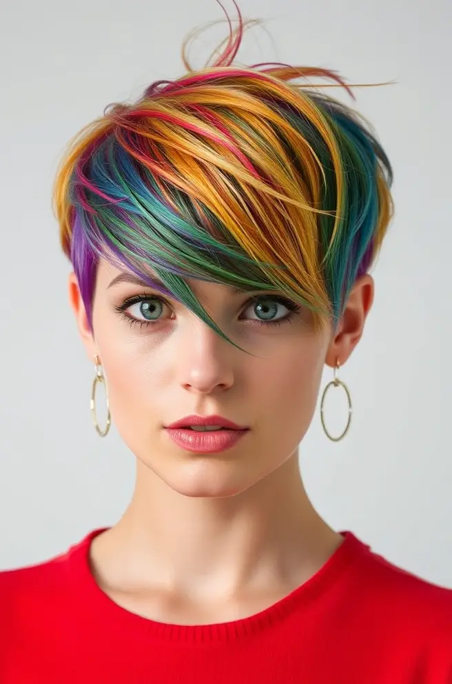 Eclectic Rainbow Pixie Cut: Short and Stylish