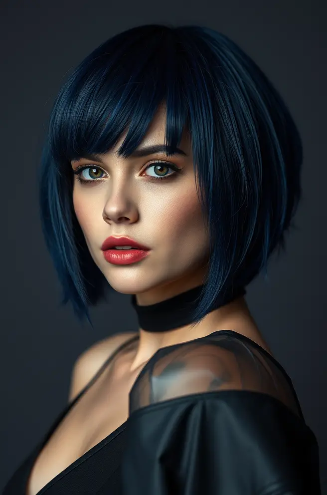 Edgy Dark Blue Hair Bob for a Fashion-Forward Look