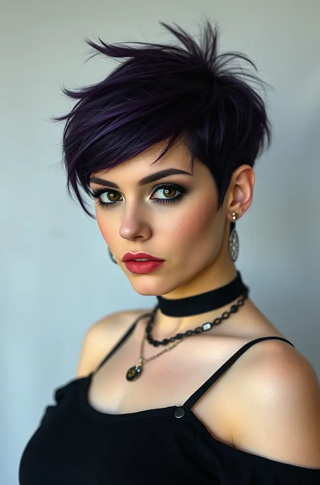 Edgy Dark Purple Pixie Cut