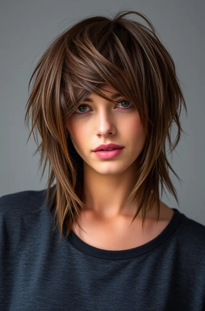 Edgy Layered Shoulder-Length Hair with Asymmetrical Cuts