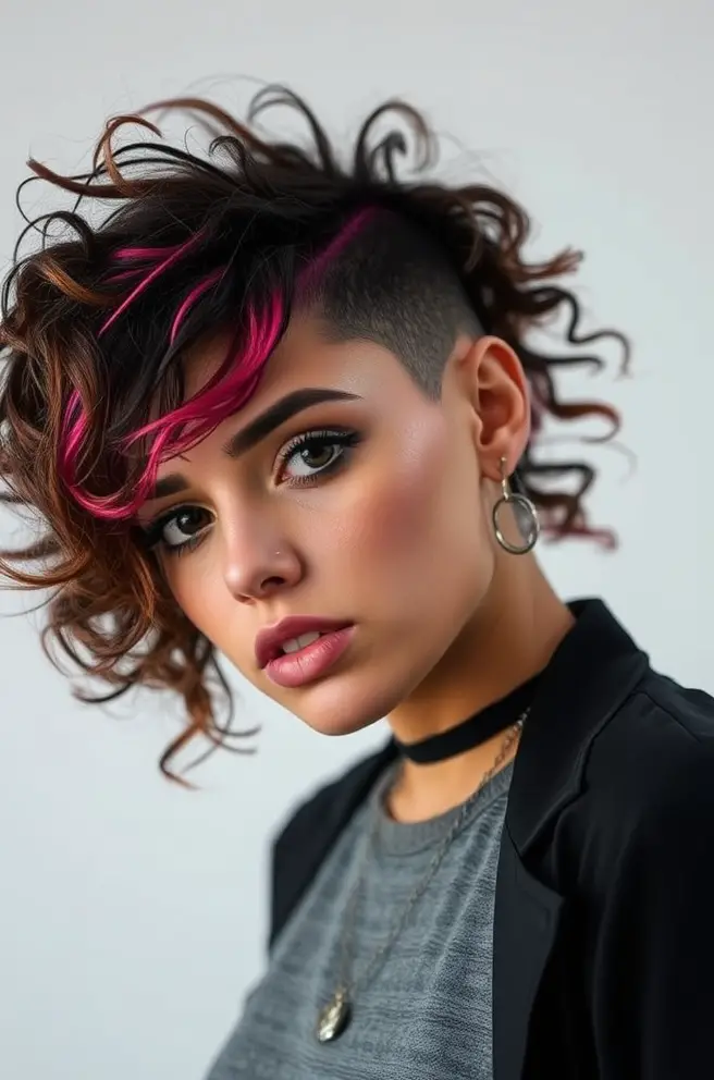 Edgy Low Taper Fade Curly Hair with Color Accents