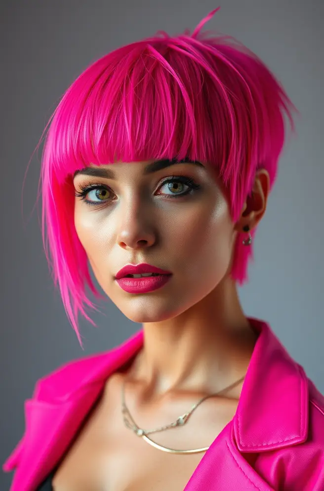 - Edgy Neon Pink Shag Cut for the Fearless