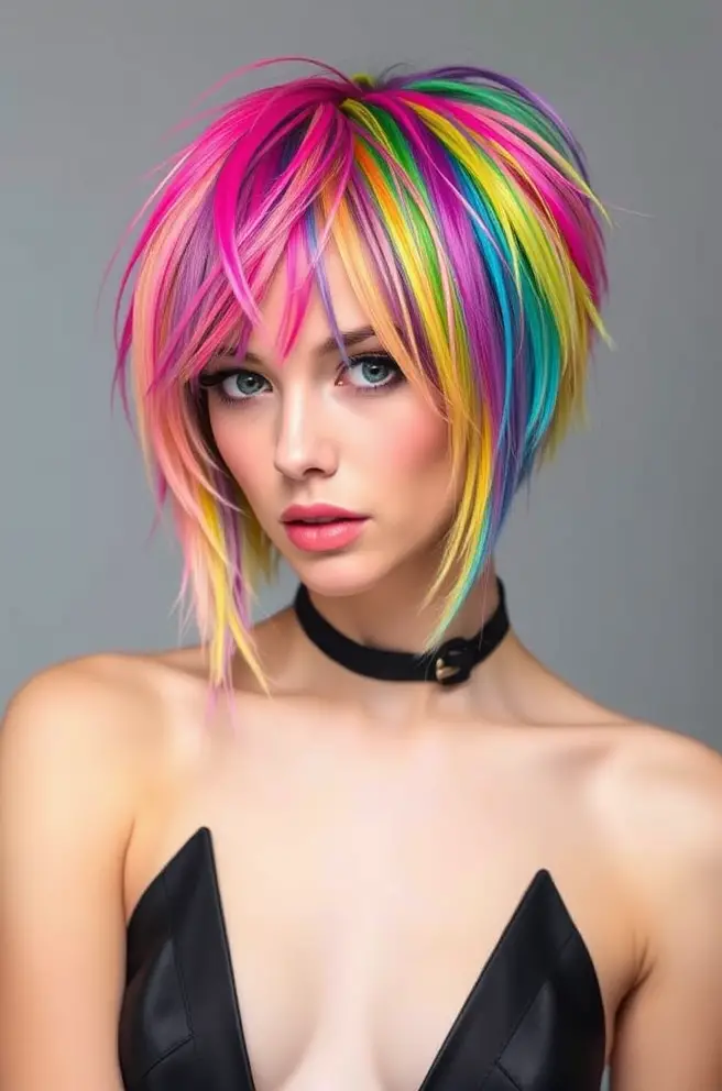 Edgy Rainbow Shag Hairstyle: A Modern Take