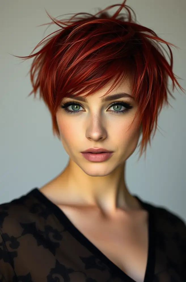 Edgy Red Hair with Shaggy Layers