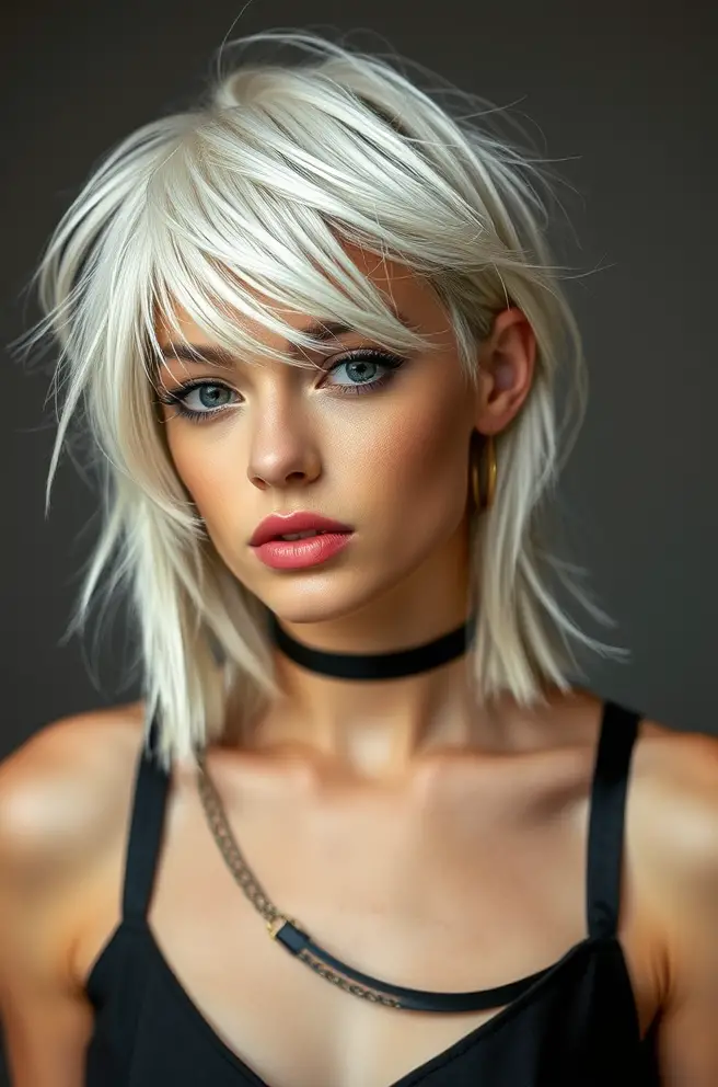 Edgy Shag Cut for White Hair