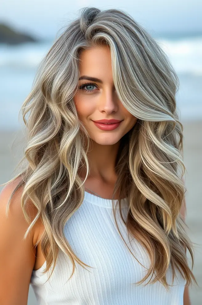 Effortless Gray Hair Beach Waves for a Casual Vibe