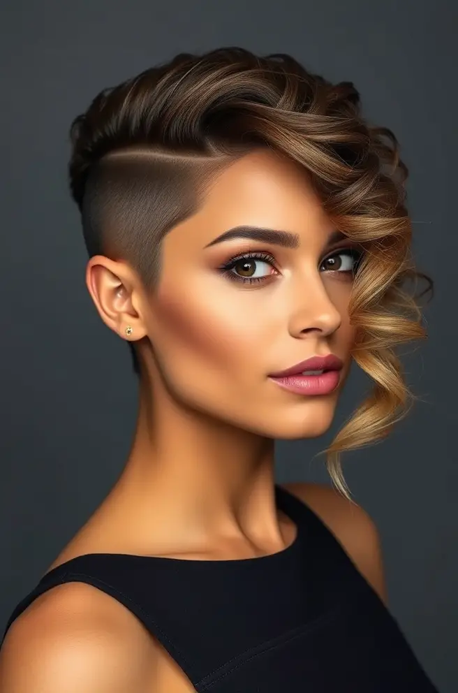 Elegant Curly Hair Fade with Side Part